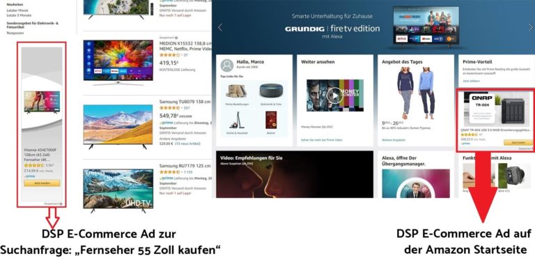 Amazon E-Commerce Ads auf der Amazon Startseite und in den Amazon Suchergebnissen