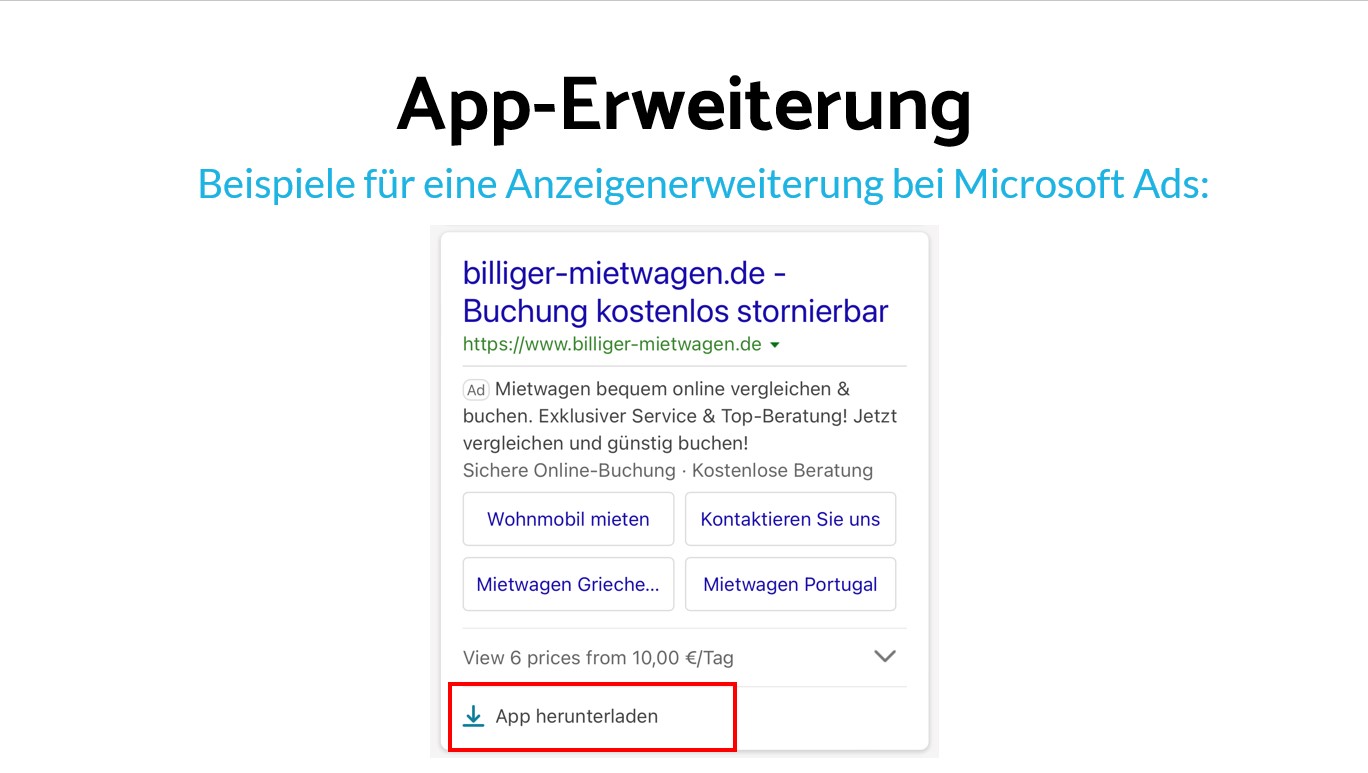 Anzeigenerweiterung App- Bing Ads - OnlineMarketing Heads