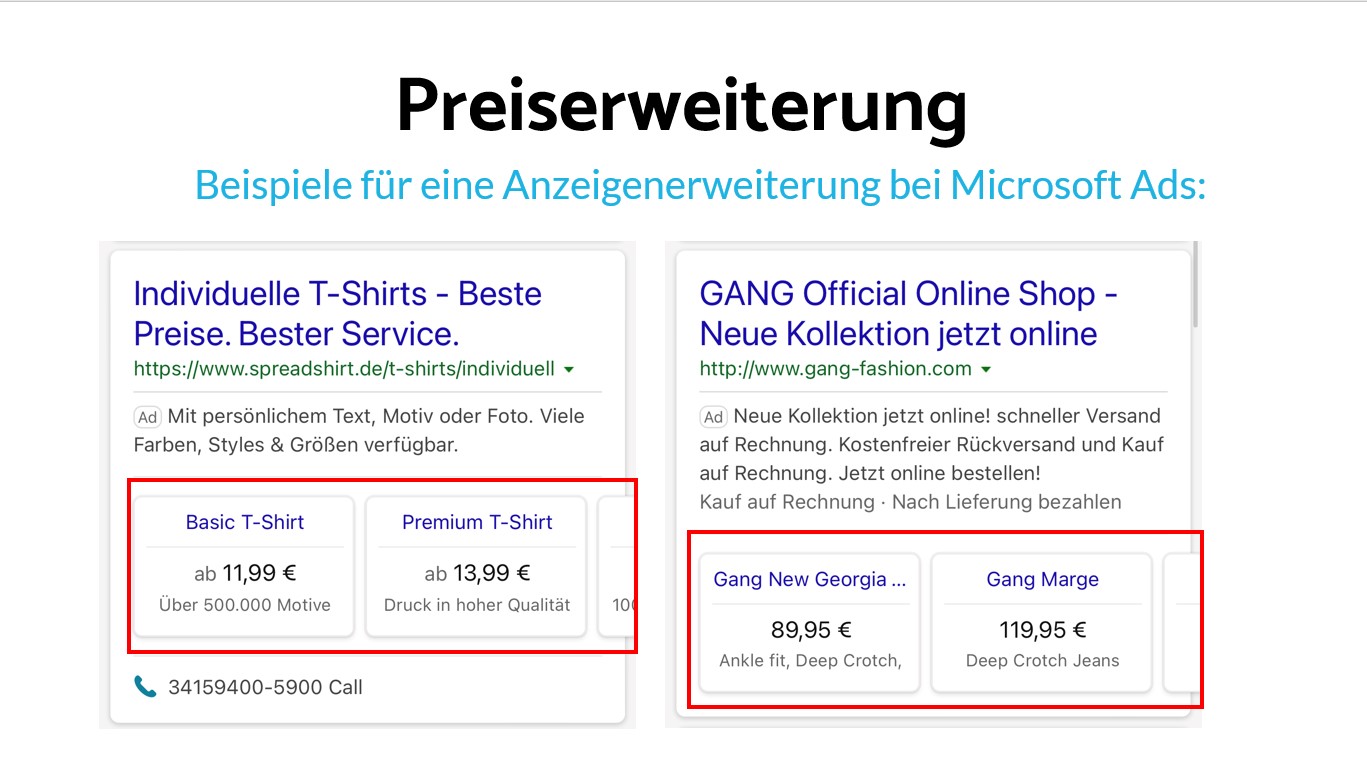Anzeigenerweiterung Preis - Bing Ads - OnlineMarketing Heads