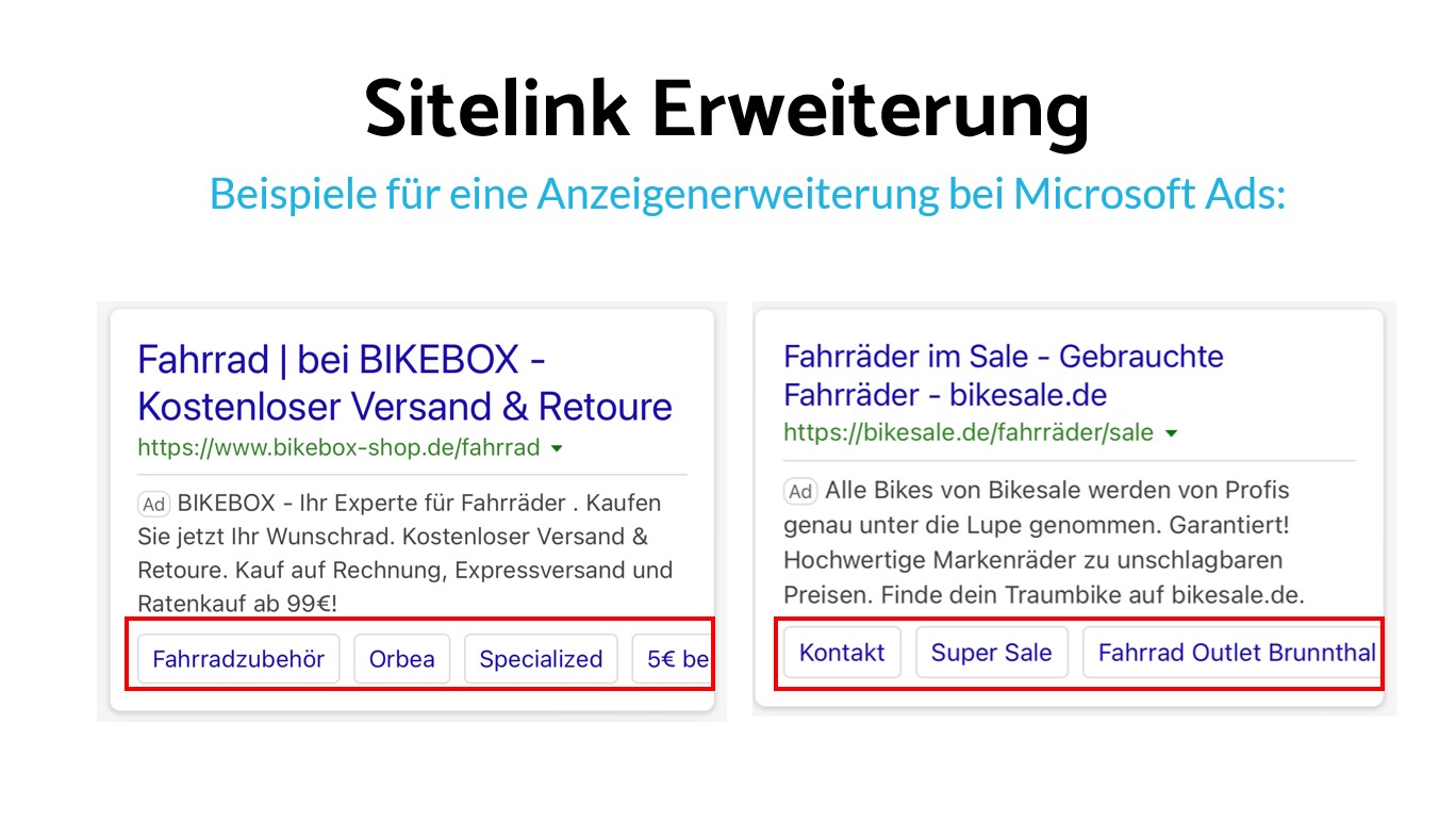 Anzeigenerweiterung Sitelink- Bing Ads - OnlineMarketing Heads