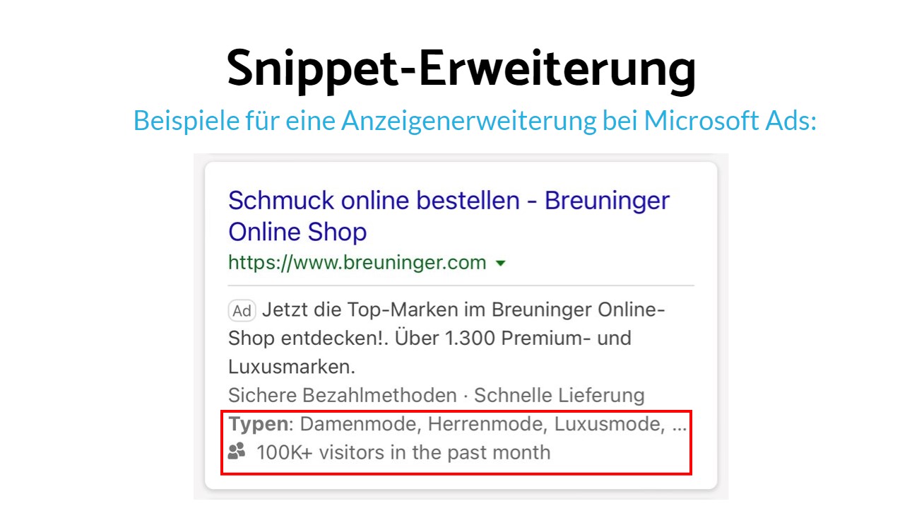 Anzeigenerweiterung Snippet - Bing Ads - OnlineMarketing Heads