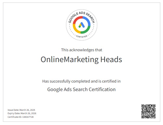 Zertifizierung Google Ads Search – Chiara Bliss Zertifizierung Google Ads Search - Chiara Bliss